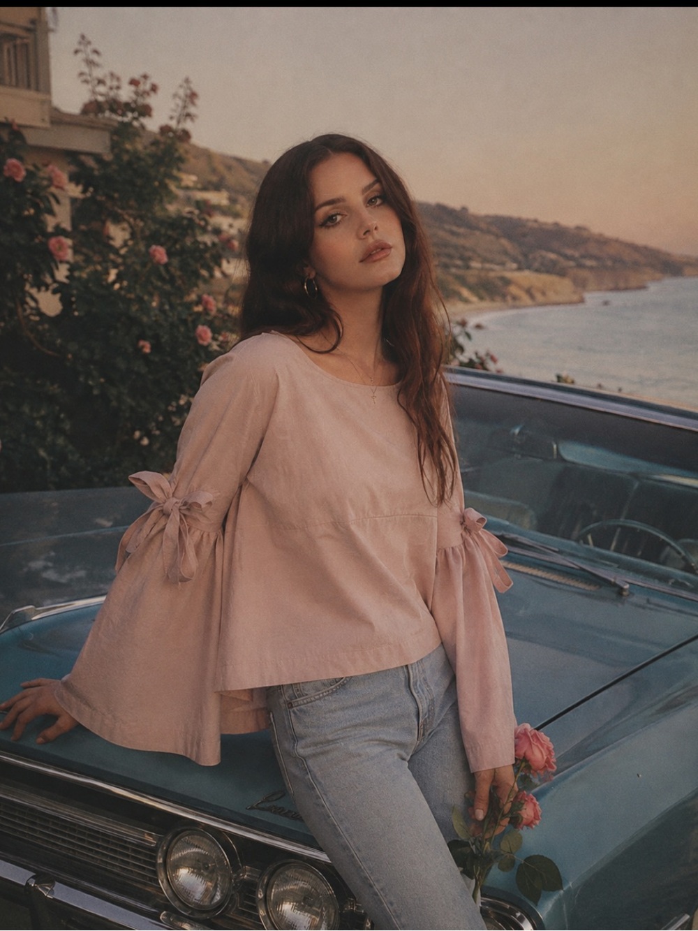 Free People Dusty Pink Bell Sleeve Tie Blouse